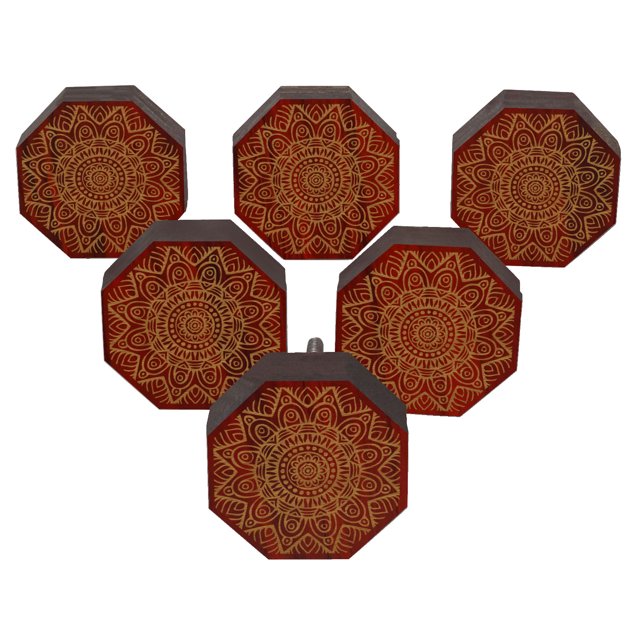 IBA Indianbeautifulart Boutons Rouges Gravés en Bois pour Armoire Tiroir 10 Pcs