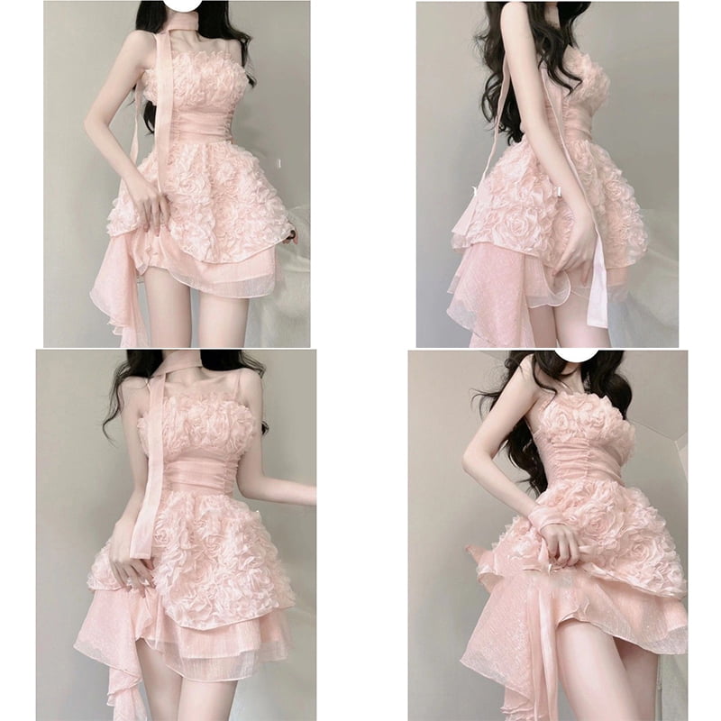 French Style Irregular Hot Girl Dress Tighten The Waist 2024 Spring Summer New Fashion Dress Suspenders Princess Kawaii Dress QZX Walmart