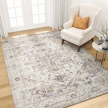SIXHOME 8 x10  Area Rugs for Living Room Washable Rug Vintage Medallion Living Room Rug Distressed Soft Carpet Large Area Rugs for Bedroom Dinning Room Office Indoor Retro Home Decor Taupe