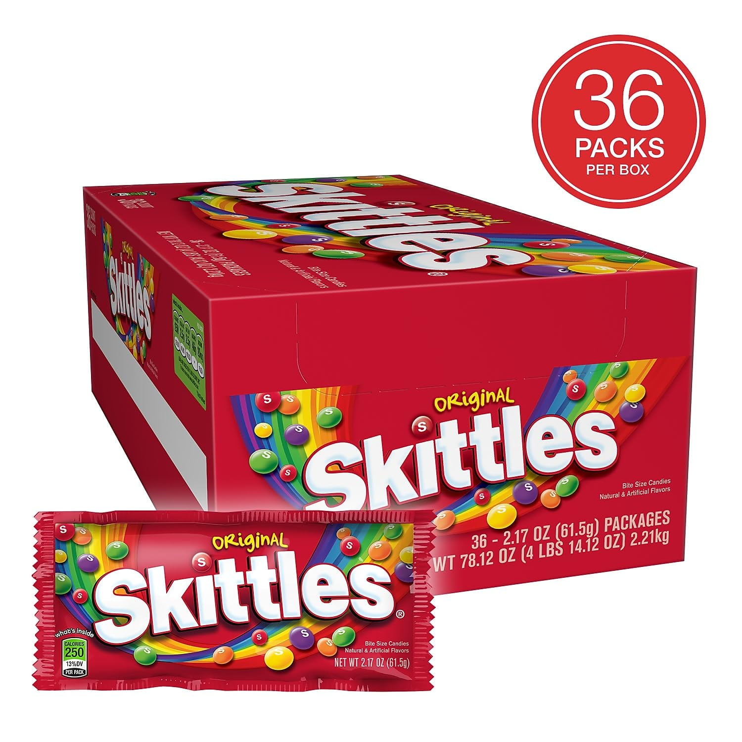 SKITTLES Original Summer Chewy Candy Packs, 36 Ct Bulk Candy Box