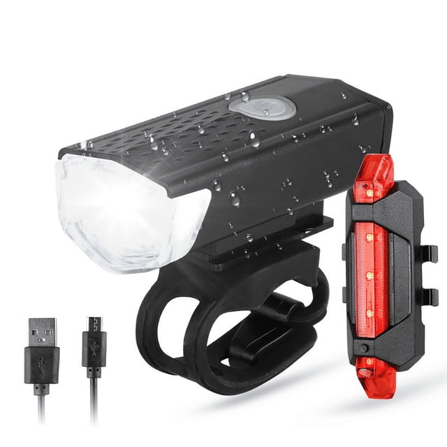 Luz LED para bicicleta recargable por USB, iluminación delantera y trasera, resistente al agua, para ciclismo de montaña, bicicletas eléctricas, etc. (con zumbador)