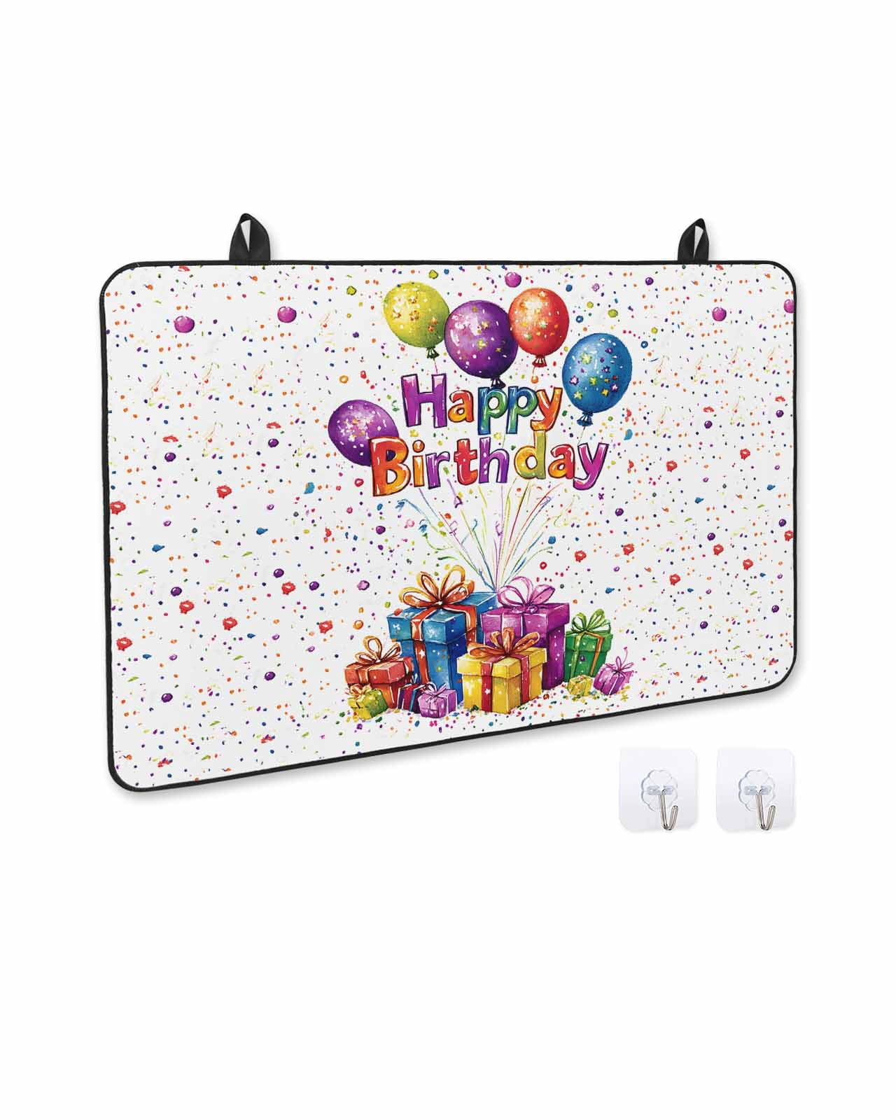 nqOlkjepod Large Induction Cooktop Protector Mat 28.5"x20.5", Happy Birthday Stove Top Covers for Electric Stove, Watercolor Balloon Gifts Patterns Stove Burner Cover Mats, Glass Top Stove Cover