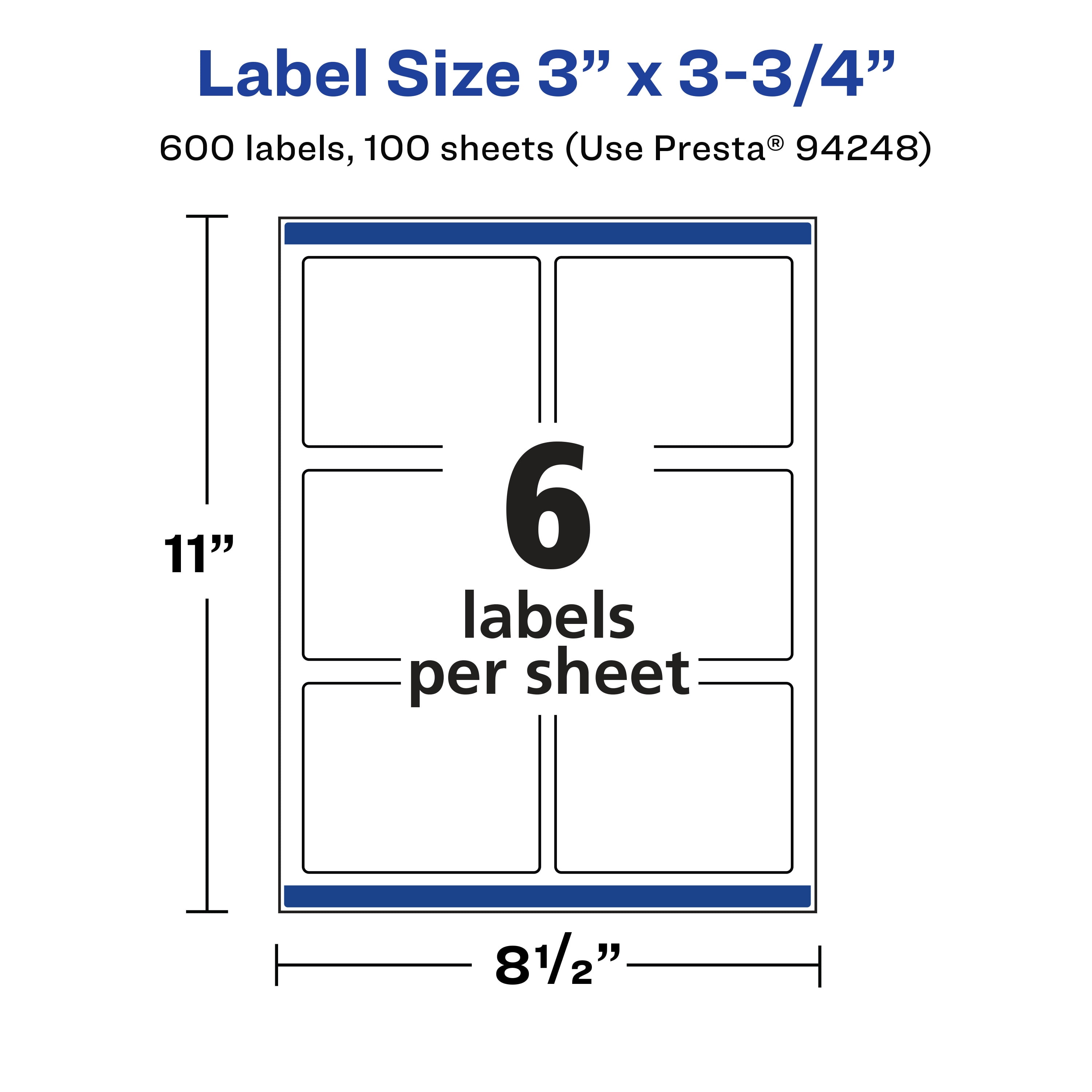 Avery 3" x 3-3/4" Waterproof Rectangle Labels, 600 Labels