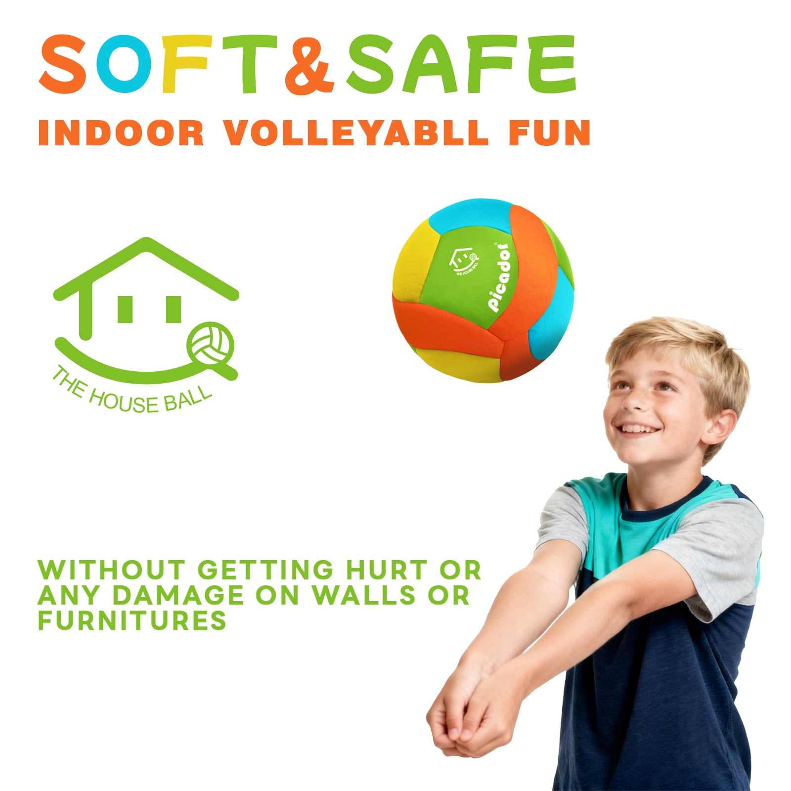 PP PICADOR Softy Volleyball, Indoor Silent Balls for Kids Girls Boys Practicing,  with Pump