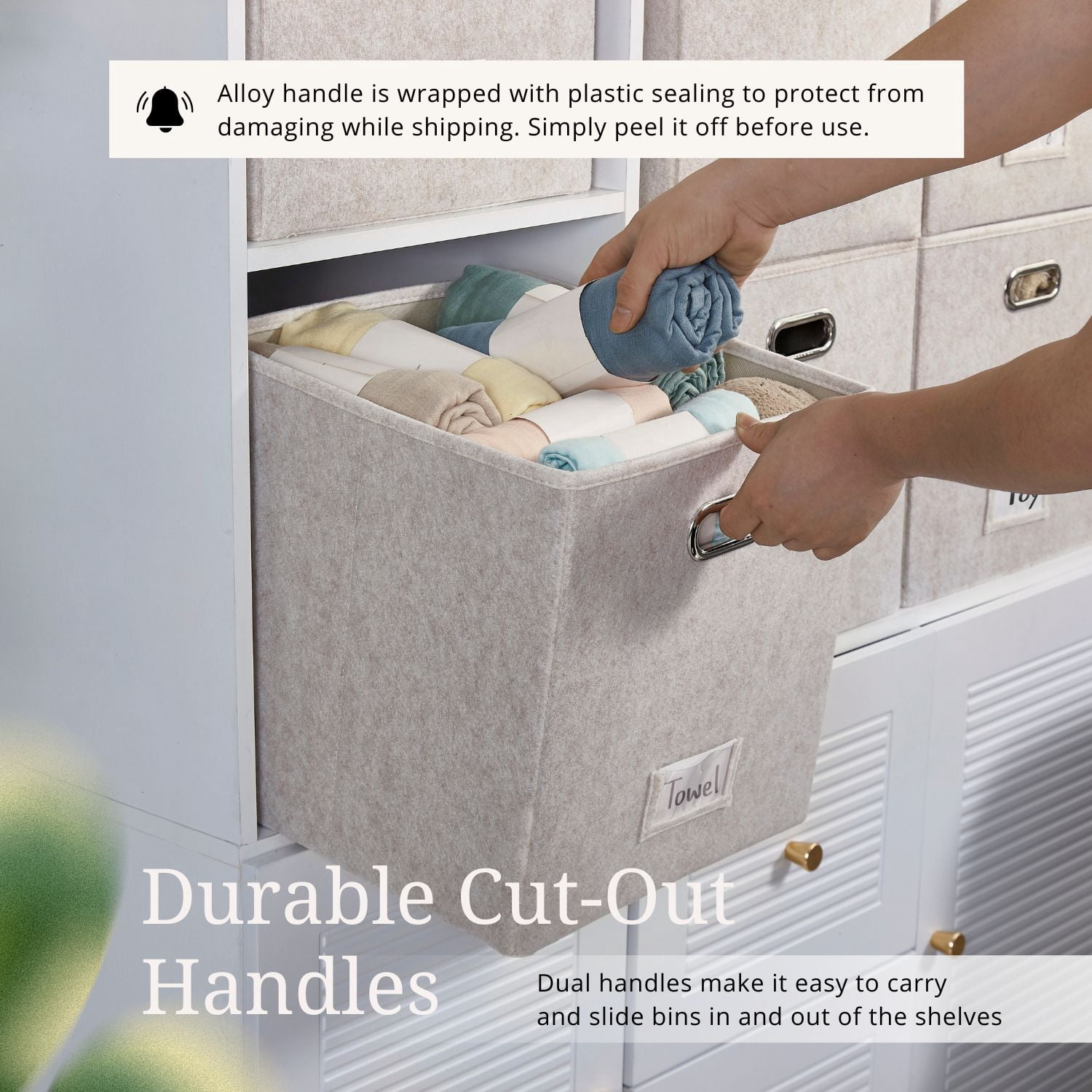 DECOMOMO Large Felt Cube Storage Bin, Fabric Storage Bin, Organizing Cubes (Beige, Set of 4)