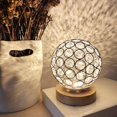 thumbnail image 3 of Kristall USB Bordlampa Silver Kristallkula med Träbas Sängbordlampa Dimbar Nattlampa för Sovrum, Vardagsrum, Kontor, Bästa Presenter, 3 of 5