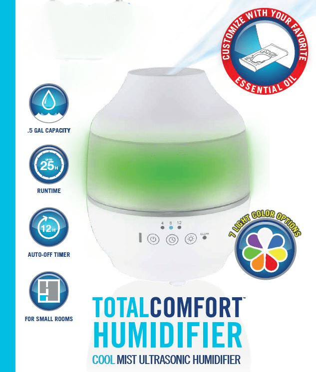 Total Comfort Cool Mist Ultrasonic Humidifier with Essential Oil Tray