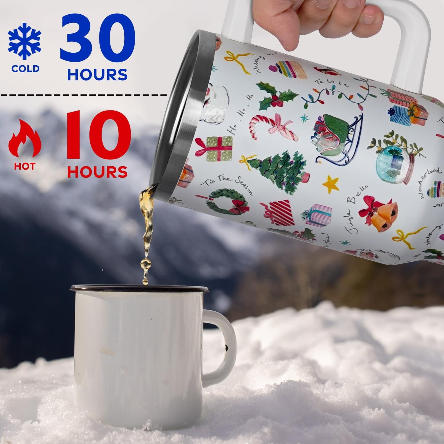 Christmas Gifts 40 oz Tumbler with Handle and Straw Lid,Cute Gifts for Women Snow Globe Xmas Tree Lights Vacuum Insulated Leak Proof Tumbler,Winter Holiday Accessories Stainless Steel Coffee Cup Mug