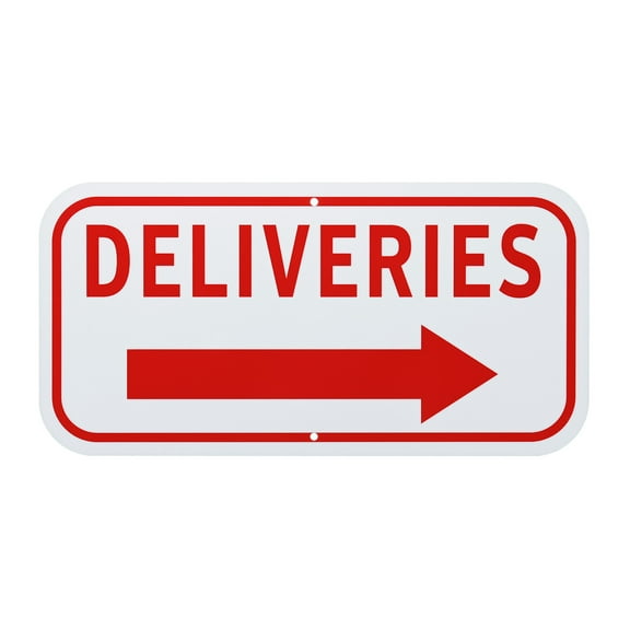 Uxcell 1-Pack Deliveries Sign with Right Arrow, 12" x 6" Aluminum Front Door Sign for Home/Office [Red on White]