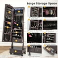 thumbnail image 4 of CHARMAID Rolling Jewelry Armoire with Full Length Mirror, Lockable Stand up Jewelry Cabinet with Lights and Wheels, Standing Jewelry Organizer with Drawers, Mirror with Jewelry Storage (Espresso), 4 of 9