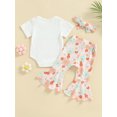 thumbnail image 4 of LMLYSoH Baby Kids Girls Pants Set, Short Sleeve Letters Print T-shirt/Romper with Flower Print Flare Pants and Headband, 4 of 9
