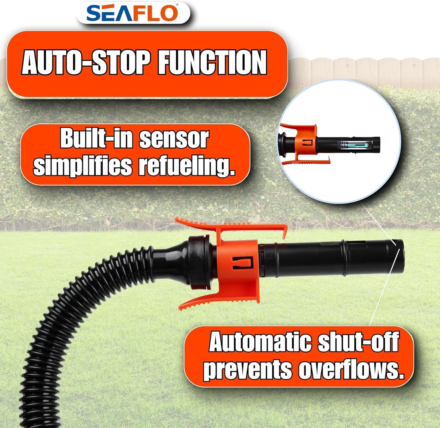 SEAFLO Fuel Transfer Pump – Battery Operated, 2.4 GPM (9.0 LPM) Flow, Level Sensor Auto-Stop, Explosion-Proof Motor, 4-Year Warranty | For Gasoline, Diesel, and More (Model SFFTP5-024-02)