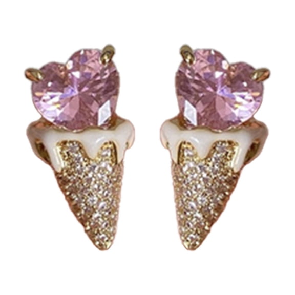 SUSHANG Ice Cream Cone Earrings Love Ice Ice Zircon Earrings S925 Silver Needle Ice Earrings Cute Fun Fashion Earrings