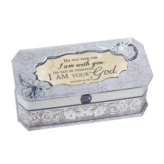 Cottage Garden Do Not Fear I Am with You Periwinkle Musical Box Plays Tune Amazing Grace