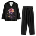 thumbnail image 3 of Kuiaobaty Rose Flower Print Women's Pajamas Pjs Sets Two Piece Loungewear Set Button Up Pajamas Sleepwear, S, 3 of 7