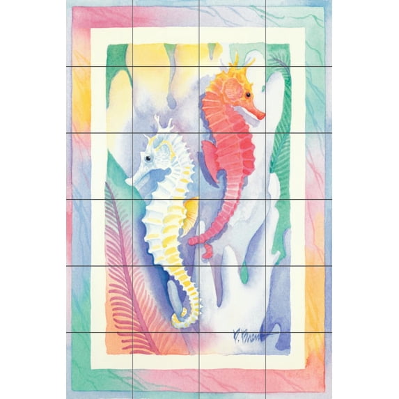 Tile Mural Bathroom Backsplash - Seashorse Haven - by Paul Brent