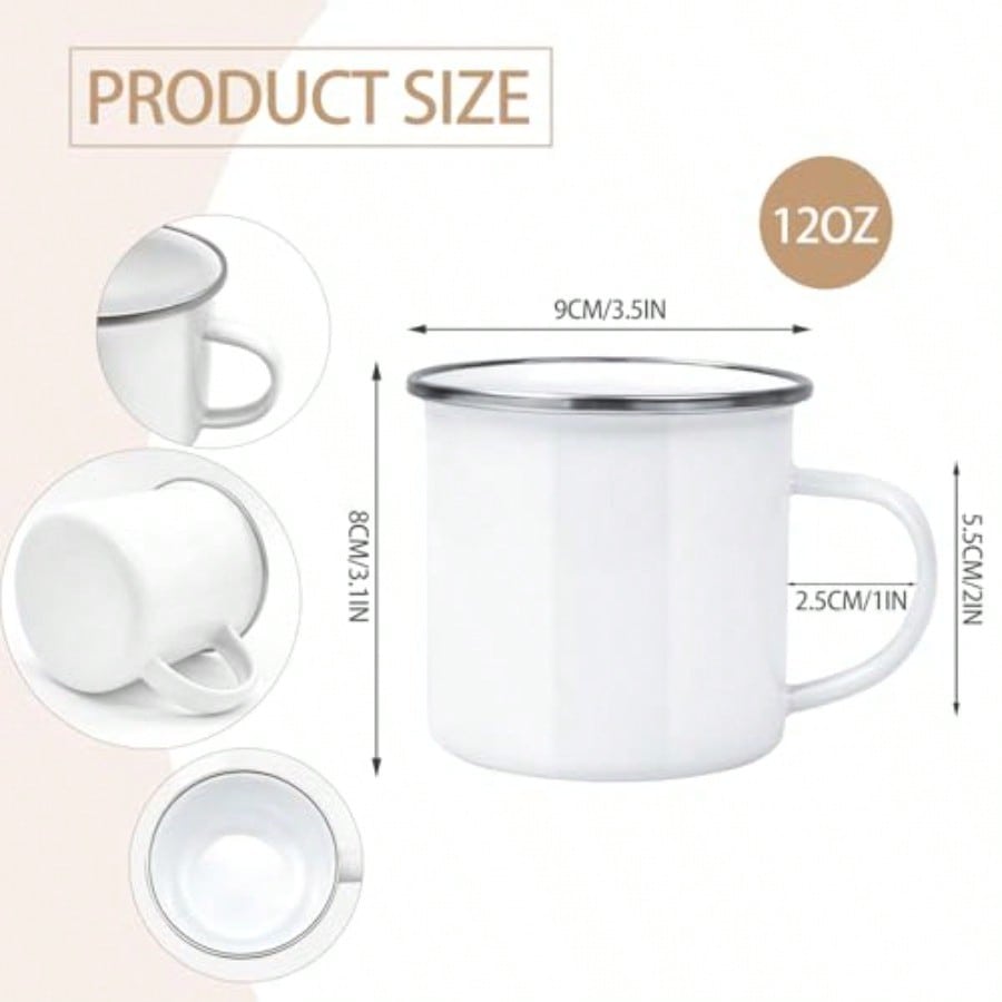 16 Pack Sublimation Blanks Enamel Mug Camping Outdoor Coffee Travel Metal Mug with Sier Rim for Heat Transfer DIY Gift White 12oz
