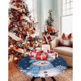 thumbnail image 4 of Round Tablecloth with Elastic Blue Christmas Snowman with Cap Xmas Tree Snowflake Waterproof Table Cover Wipeable Fitted Table Cloths for 55"-60" Round Tables Dining Kitchen Indoor Outdoor Use, 4 of 6