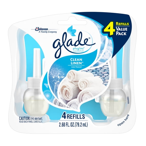 Glade Plug In Refill, Clean Linen, 2.68 Fl. Oz. (Pack of 4)