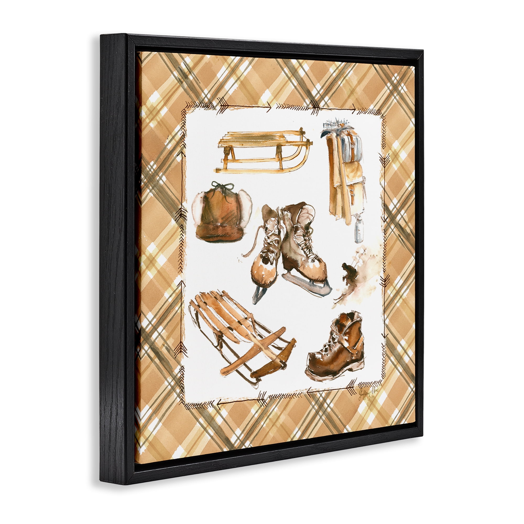 Stupell Industries Plaid Winter Sports Sports Painting Black Floater Framed Canvas Art Print Wall Art, 25 x 25