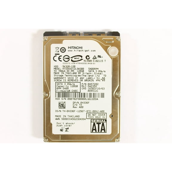 Dell H336F HTS543212L9A300 2.5" SATA 120GB 5400 3 Hitachi Laptop Hard Drive Latitude E6400