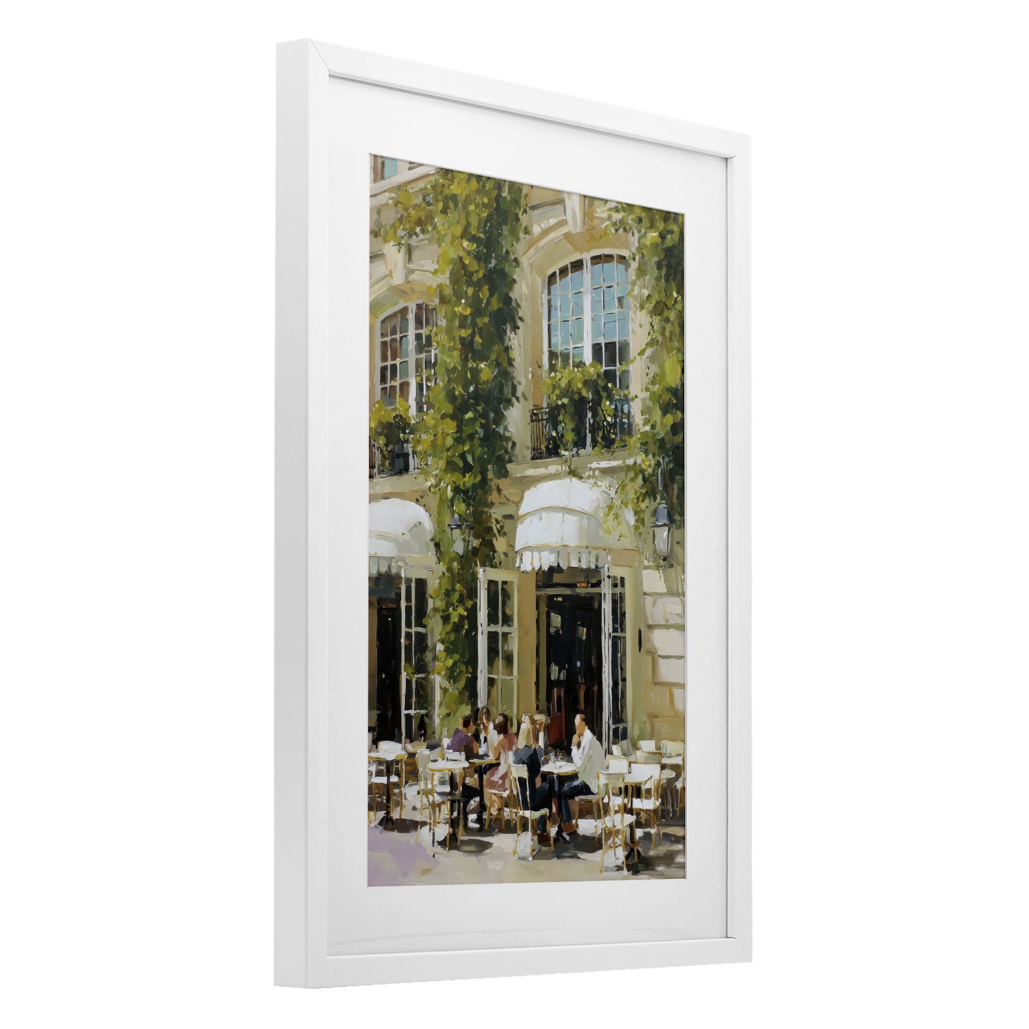 Stupell Industries Cafe Terrace with Ivy White Framed Print Under Glass, design by Petal Prints Design