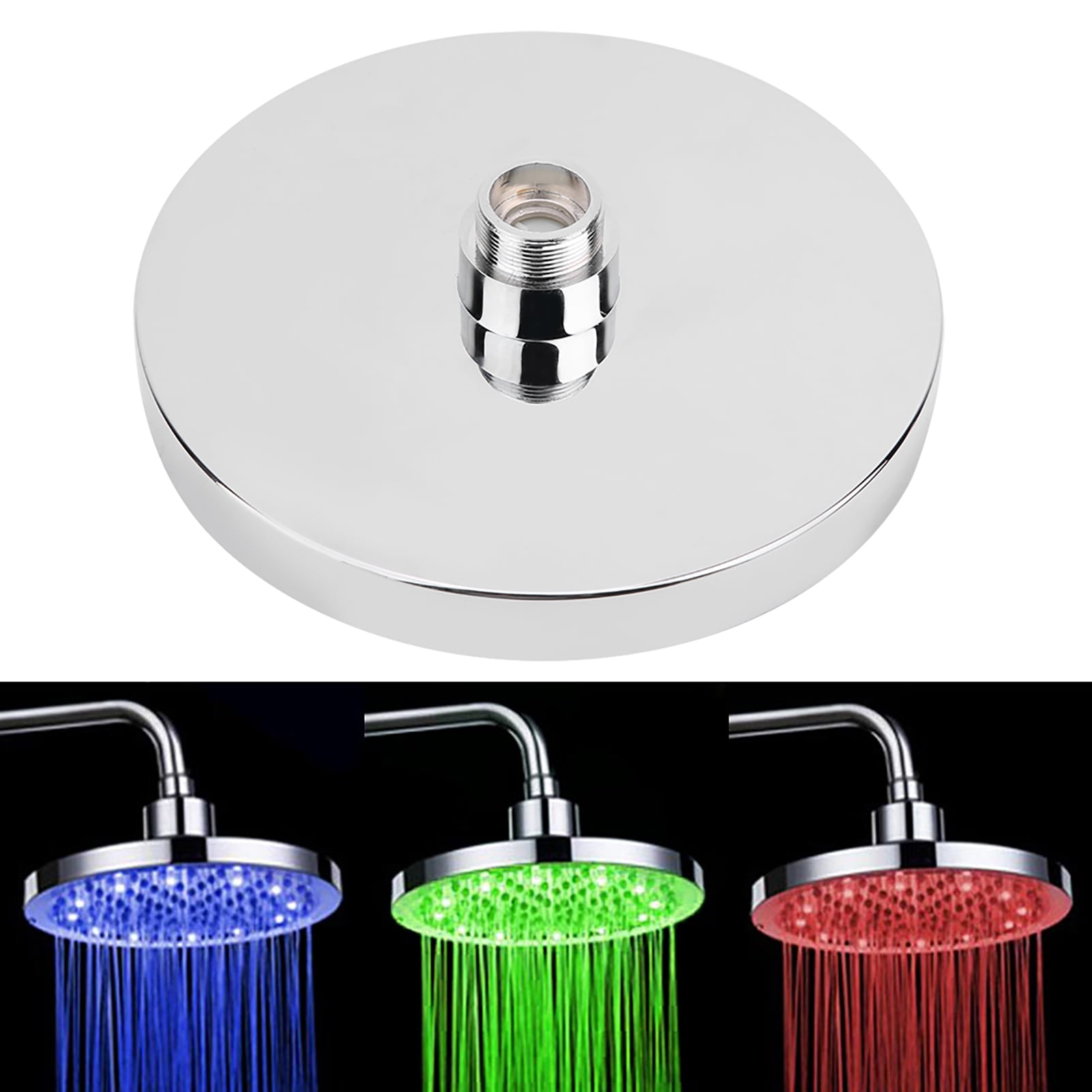 Domqga 8 inch Round Rain Stainless Steel Bathroom RGB LED Light Lamp