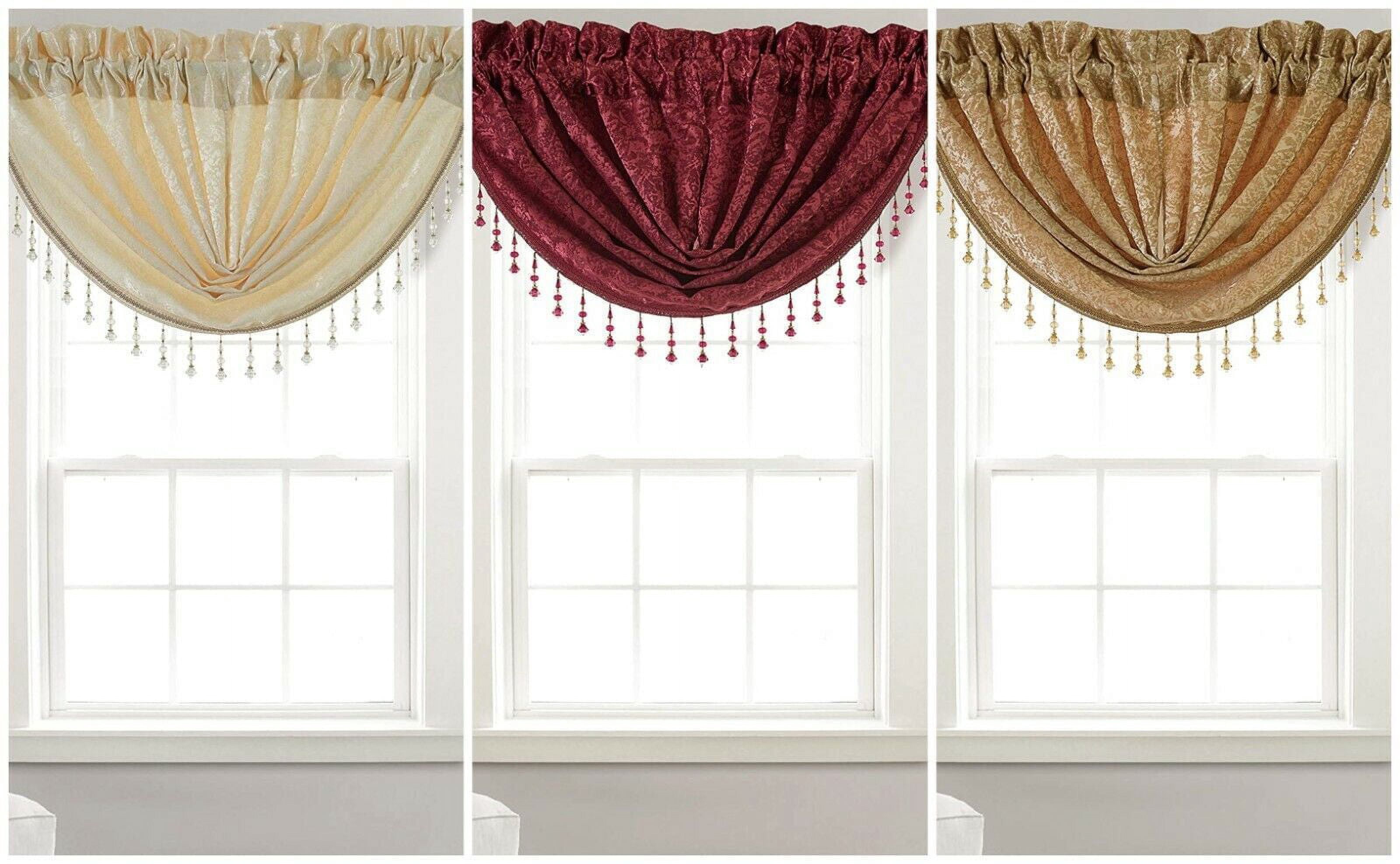 Jacquard Swag Valance with Beaded Tassel Textured Fabric Rod Pocket Mulino 48x37