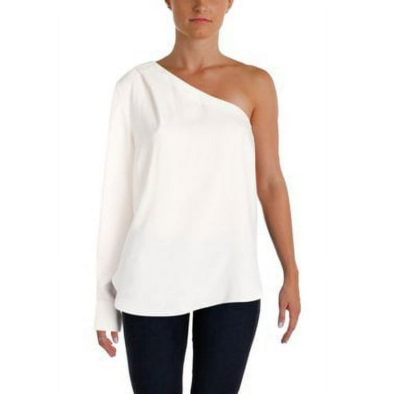 Lauren Ralph Lauren WHITE Women's One Shoulder Asymmetric Neck Blouse US 2