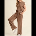 thumbnail image 4 of Conjunto Informal de Dos Piezas de Punto Acanalado para Mujer, Camiseta de Corta y Pantalón , Ideal para el Hogar y para Viajes Marrón XXL, 4 of 6