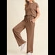 thumbnail image 4 of Conjunto Informal de Dos Piezas de Punto Acanalado para Mujer, Camiseta de Corta y Pantalón , Ideal para el Hogar y para Viajes Marrón S, 4 of 6