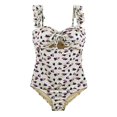 thumbnail image 4 of Traje de baño fruncido de una pieza, traje de baño fruncido de una pieza con estampado floral sin mangas, copa acolchada extraíble para la playa para niña, 4 of 7
