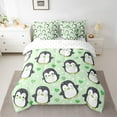 thumbnail image 2 of Manfei Kawaii Penguin Twin Bedding Sets 7-Piece for Kid, Antarctic Wildlife Animal Bedding Comforter Set, Cartoon Green Love Heart Sheet Sets, Microfiber Bedroom Decor, 2 of 7