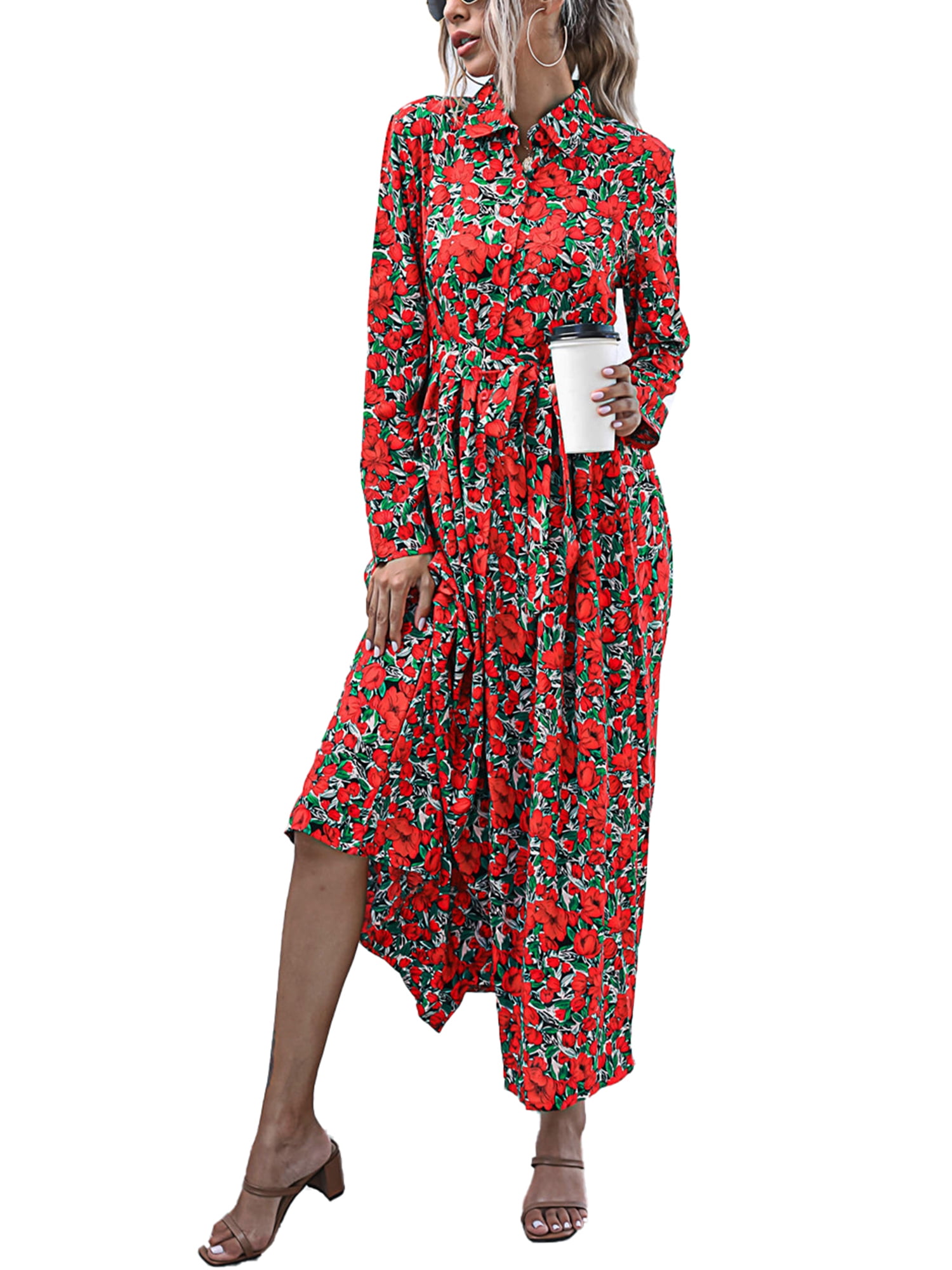 Loose Fashion Long Dress Casual Dresses Floral Cocktail Women Maxi Evening 