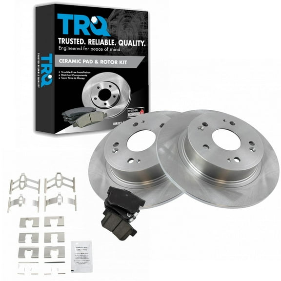 TRQ Rear Ceramic Brake Pad & Rotor LH & RH Set Kit Fits Select 05-07 Honda Accord