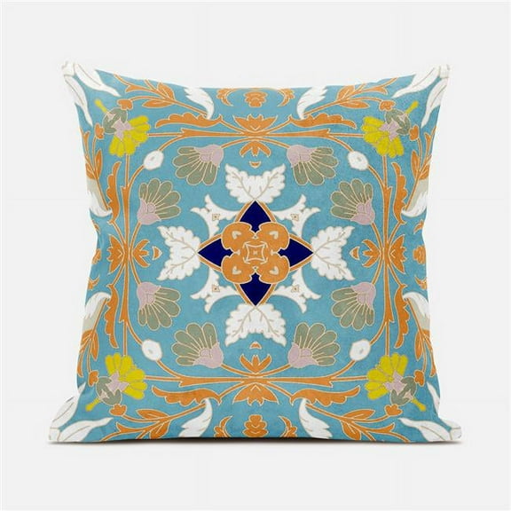 Venetian Flower Paisley Duo Indoor/Outdoor Pillow with Removable Cover in Light Blue White26x26