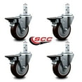 thumbnail image 2 of 4 Inch Maroon Poly Wheel Swivel 3/4 Inch Square Stem Caster Set with Brake SCC, 2 of 2