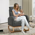 thumbnail image 5 of Rocking Chair Nursery Glider Chair, Upholstered Rocking Chair for Nursery with Rubber Wood Legs, Comfy High Backrest, Side Pockets, Armchair for Living Room, Bedroom, 5 of 9