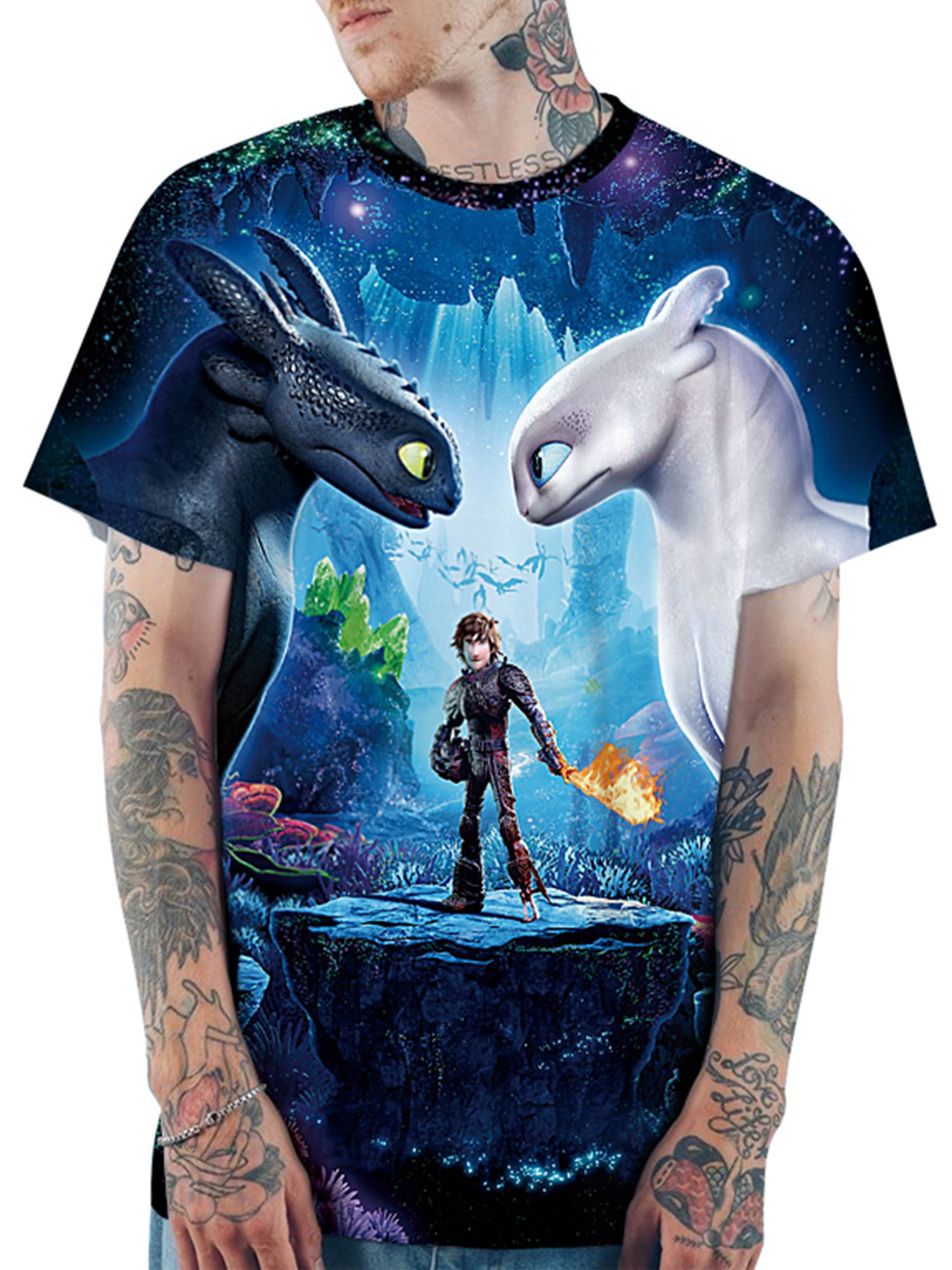 Black, Men 3XL + Women 3XL Couples Night Light Fury How to Train Your Dragon 3D All Over Printing Shirt Sweatshirt
