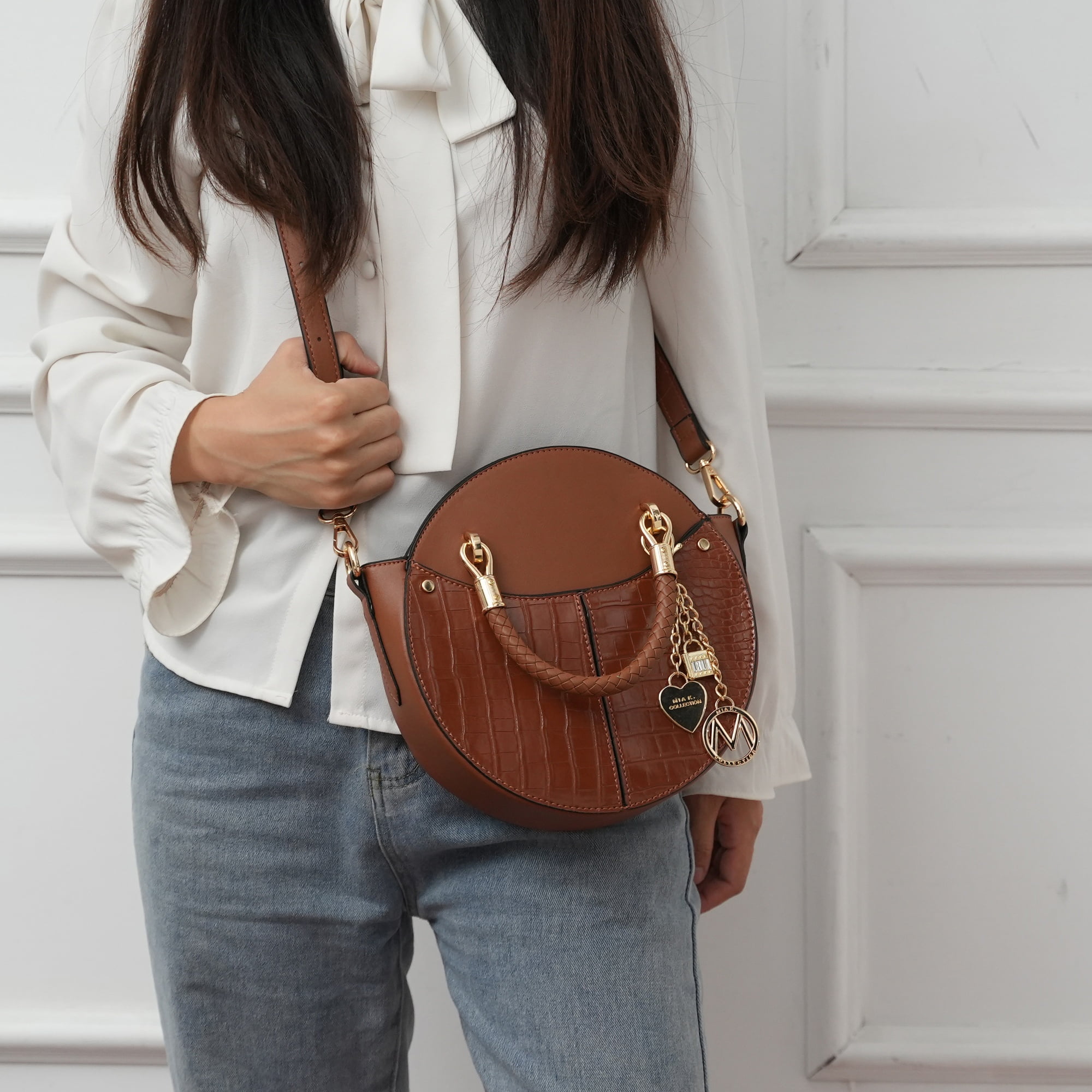 MKF Collection Nobella Croco Women’s Crossbody Vegan Leather Functional and Trendy Handbag by Mia K. - Taupe