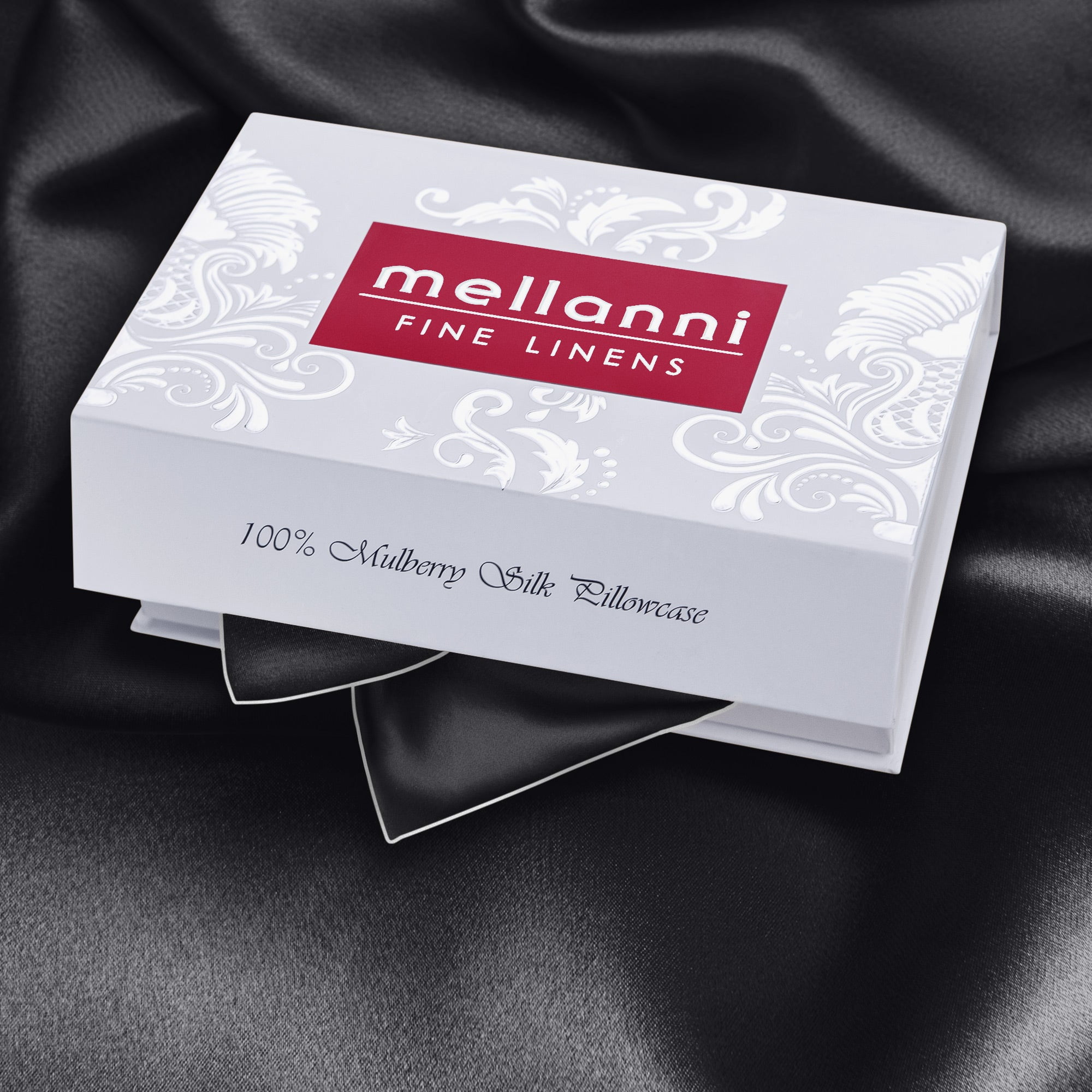Mellanni Mulberry Silk Collection Black With White Piping Silk Pillowcase, Gift Box, King