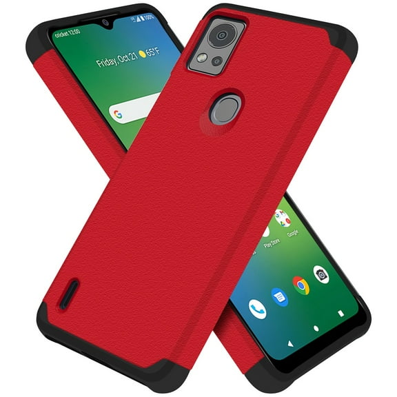 For Cricket Icon 5 Slim Corner Protection Shock Absorption Hybrid Dual Layer Hard PC   TPU Rubber Armor Defender Cover ,Xpm Phone Case [ Red ]