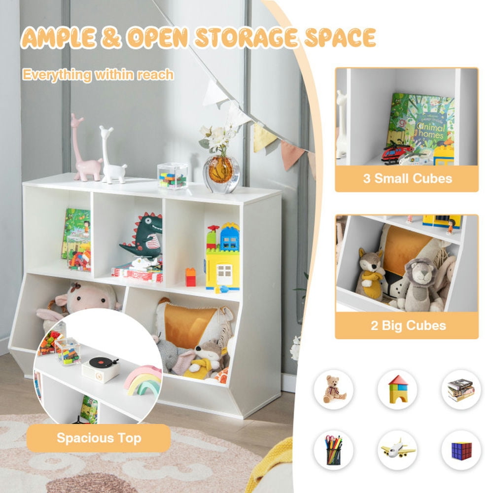 YYAo Kids Book Rack Storage Bookshelf, Toy Storage Organizer Bookshelf,5-Cube Wooden Kids Toy Storage Organizer with Anti-Tipping Kits-White