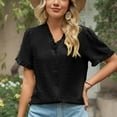 thumbnail image 4 of Mittory Womens Polka Dots Blouse Shirts Ruffles V-Neck Button Down Dressy Tops Loose Short Sleeve Work Tops, 4 of 8