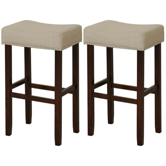 Spaco 2 Set of 29 Inch Height Upholstered Bar Stool with Solid Rubber Wood Legs and Footrest-Beige, Bar Height Stools, Counter Height Bar Stools for Kitchen, Dining Room