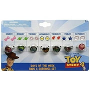 Disney Toy Story 4 Earring & Ring Set Days Of The Week Jewlery, Forky, Little Bo Peep, Aliens, Woody, Jessie - Pretend P