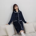 thumbnail image 5 of SWSMCLT Women's Fleece Robe Long Pajamas Thick Button Bathrobe Warm Long Sleeve Comfy Soft Trendy Fall House Navy Medium, 5 of 5