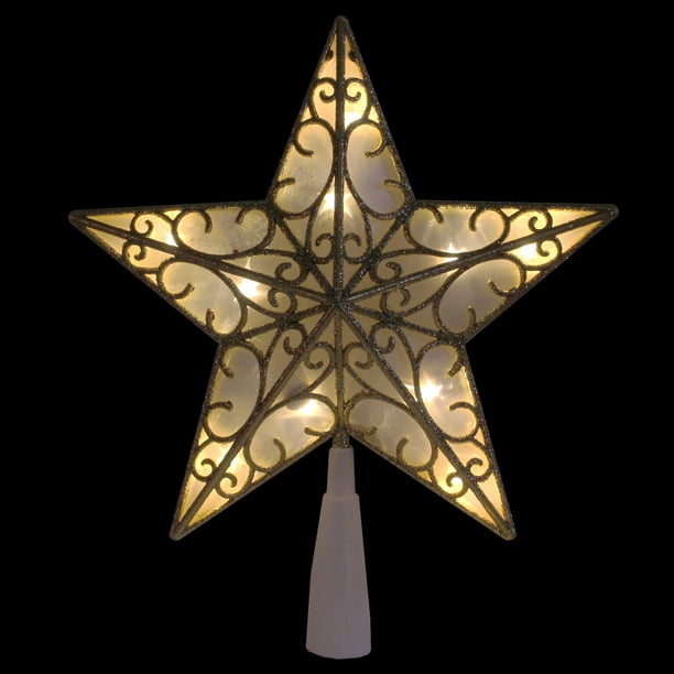Northlight 9" Or et Blanc Étincelant Étoile LED Arbre de Noël Topper - Lumière Blanche Chaude