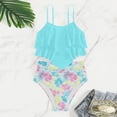 thumbnail image 3 of Huowey Girls Two Piece Swimsuit Summer Floral Print Ruffles Tiered Fashion Spaghetti Strap Backless Crop Top High Waist Ruched Briefs Tankini Sets Beachwear Stylish Bathing Suit,Bronze,12-13 Years, 3 of 3