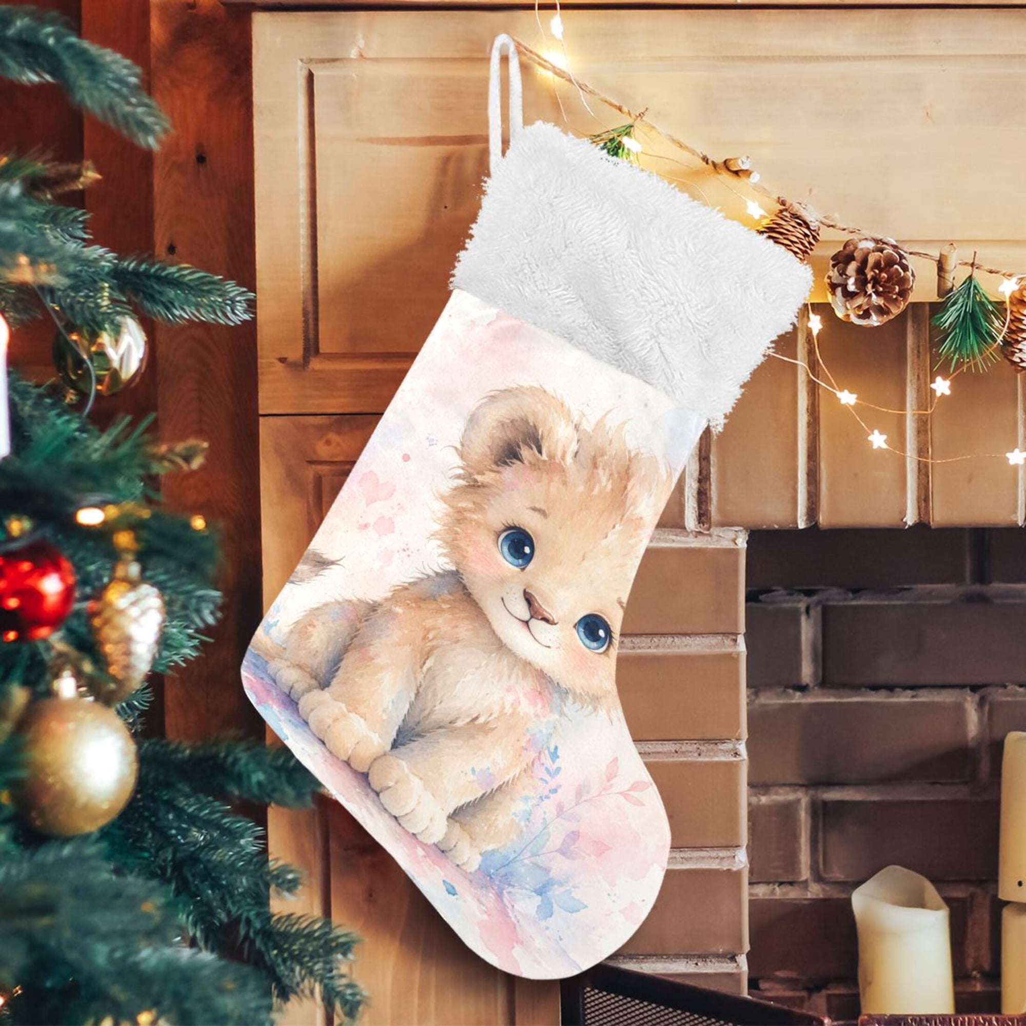 RMDQTR Christmas Stockings for Xmas Gifts - Large Size Festive Holiday Decor for Family Sweet Baby Lion Pattern